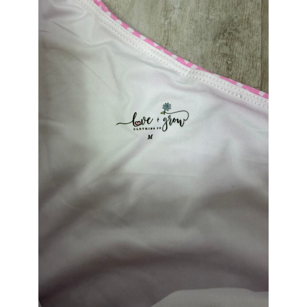 Love & Grow Pink Gingham Plaid One Shoulder One Piece Swimsuit Size Medium - Picture 2 of 5